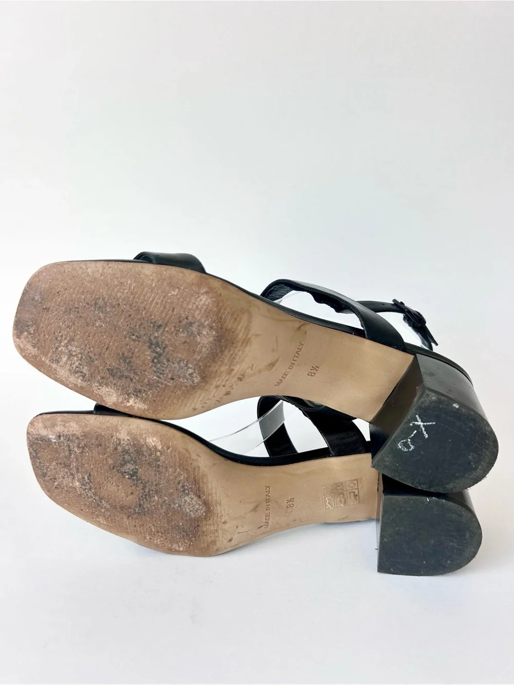 Everlane Double Strap Block Heel Square Toe Sandals in Black Leather Size 8.5 - Picture 9 of 10